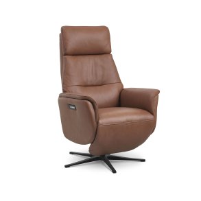 Malthe recliner stol, 3 motorer, armln, vippefunktion, fodskammel - cognac semianilin lder/metal