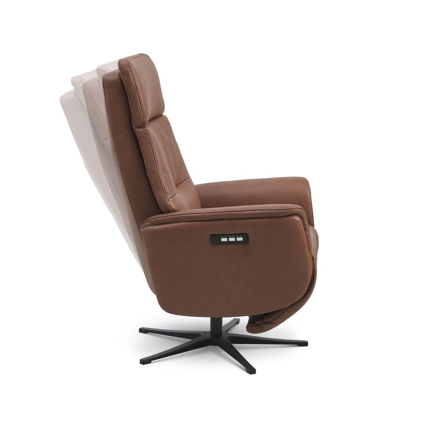 Malthe recliner stol, 3 motorer, armln, vippefunktion, fodskammel - cognac semianilin lder/metal