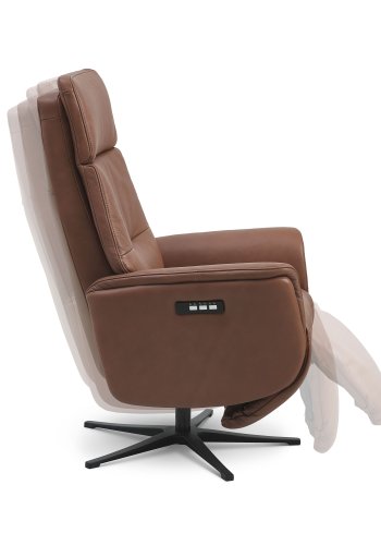 Malthe recliner stol, 3 motorer, armln, vippefunktion, fodskammel - cognac semianilin lder/metal