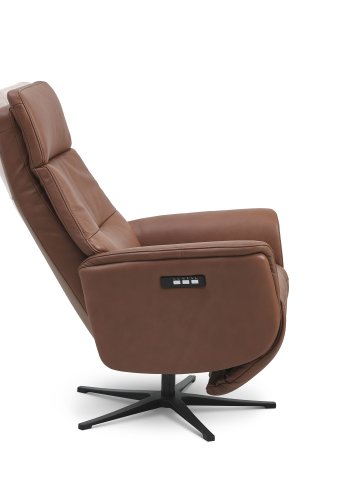 Malthe recliner stol, 3 motorer, armln, vippefunktion, fodskammel - cognac semianilin lder/metal