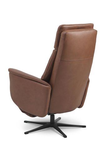 Malthe recliner stol, 3 motorer, armln, vippefunktion, fodskammel - cognac semianilin lder/metal