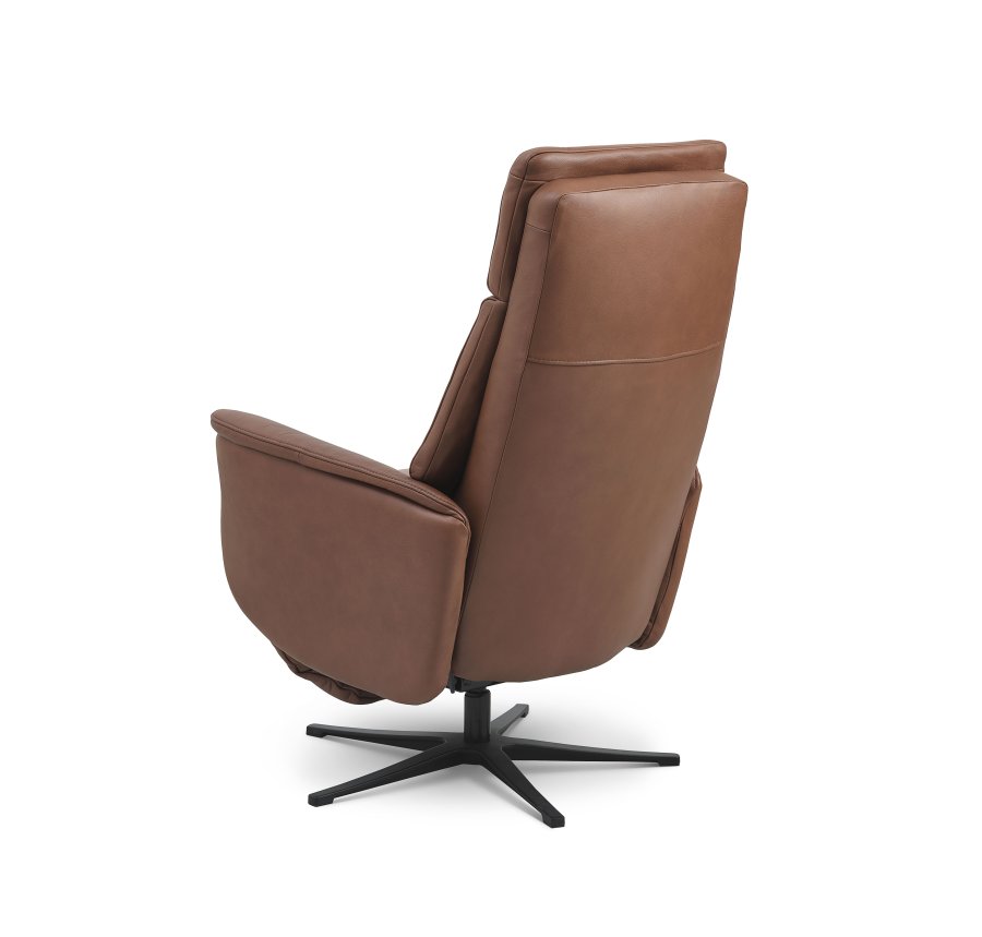 Malthe recliner stol, 3 motorer, armln, vippefunktion, fodskammel - cognac semianilin lder/metal
