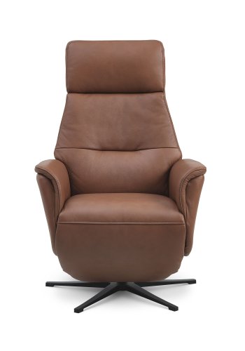 Malthe recliner stol, 3 motorer, armln, vippefunktion, fodskammel - cognac semianilin lder/metal