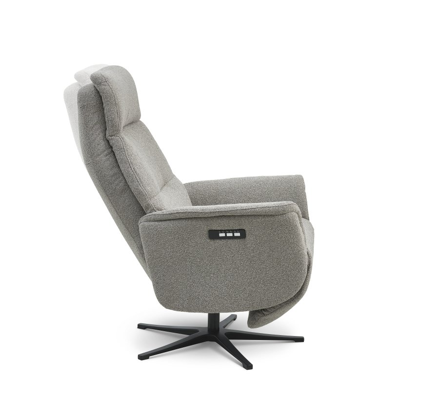 Malthe recliner stol, m. 3 motorer, armln, vippefunktion, fodskammel - mushroom stof og sort metal