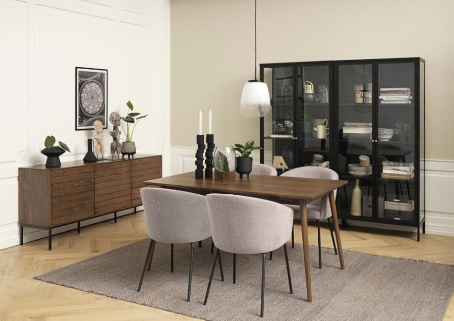 Easton spisebordsstol, m. armln - lysegr stof og sorte ben