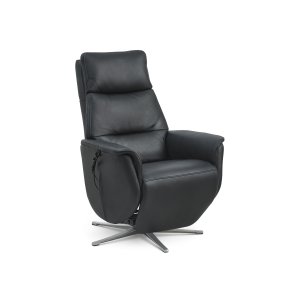 Nicolai recliner stol, 3 motorer, armln, vippefunktion, fodskammel - sort semianilin lder, metal