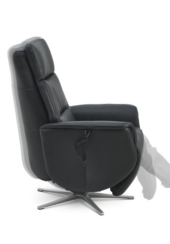 Nicolai recliner stol, 3 motorer, armln, vippefunktion, fodskammel - sort semianilin lder, metal