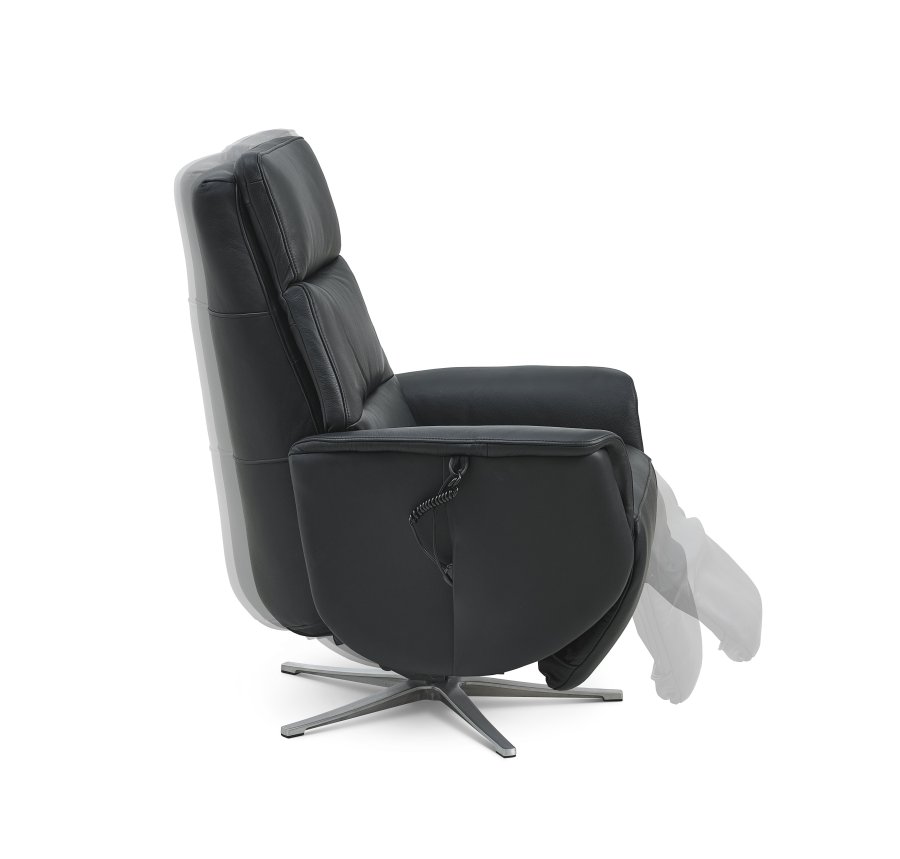 Nicolai recliner stol, 3 motorer, armln, vippefunktion, fodskammel - sort semianilin lder, metal