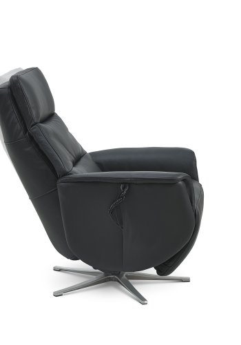 Nicolai recliner stol, 3 motorer, armln, vippefunktion, fodskammel - sort semianilin lder, metal