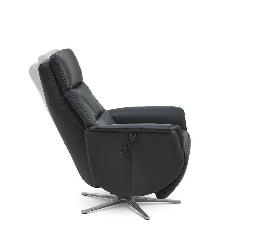 Nicolai recliner stol, 3 motorer, armln, vippefunktion, fodskammel - sort semianilin lder, metal