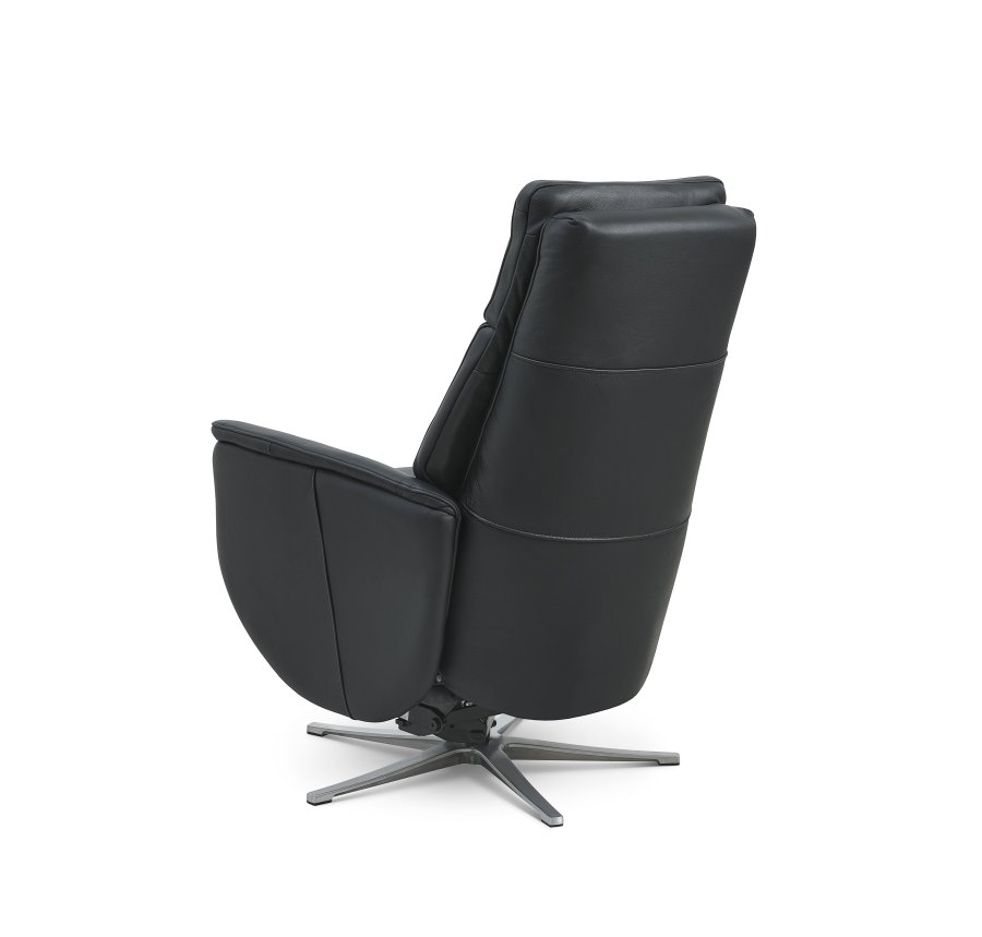 Nicolai recliner stol, 3 motorer, armln, vippefunktion, fodskammel - sort semianilin lder, metal
