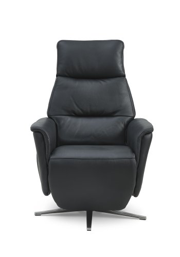 Nicolai recliner stol, 3 motorer, armln, vippefunktion, fodskammel - sort semianilin lder, metal