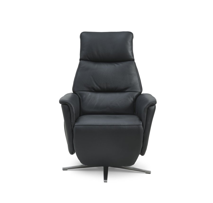 Nicolai recliner stol, 3 motorer, armln, vippefunktion, fodskammel - sort semianilin lder, metal