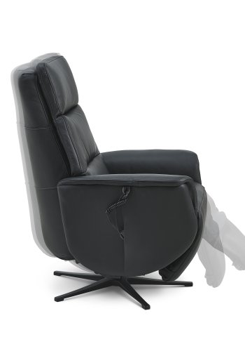 Nicolai recliner stol, 3 motorer, armln, vippefunktion, fodskammel - sort semianilin lder, metal