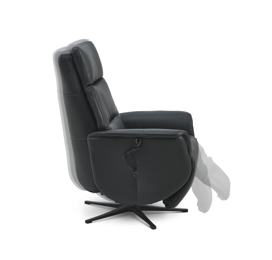 Nicolai recliner stol, 3 motorer, armln, vippefunktion, fodskammel - sort semianilin lder, metal