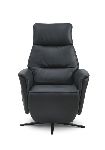 Nicolai recliner stol, 3 motorer, armln, vippefunktion, fodskammel - sort semianilin lder, metal