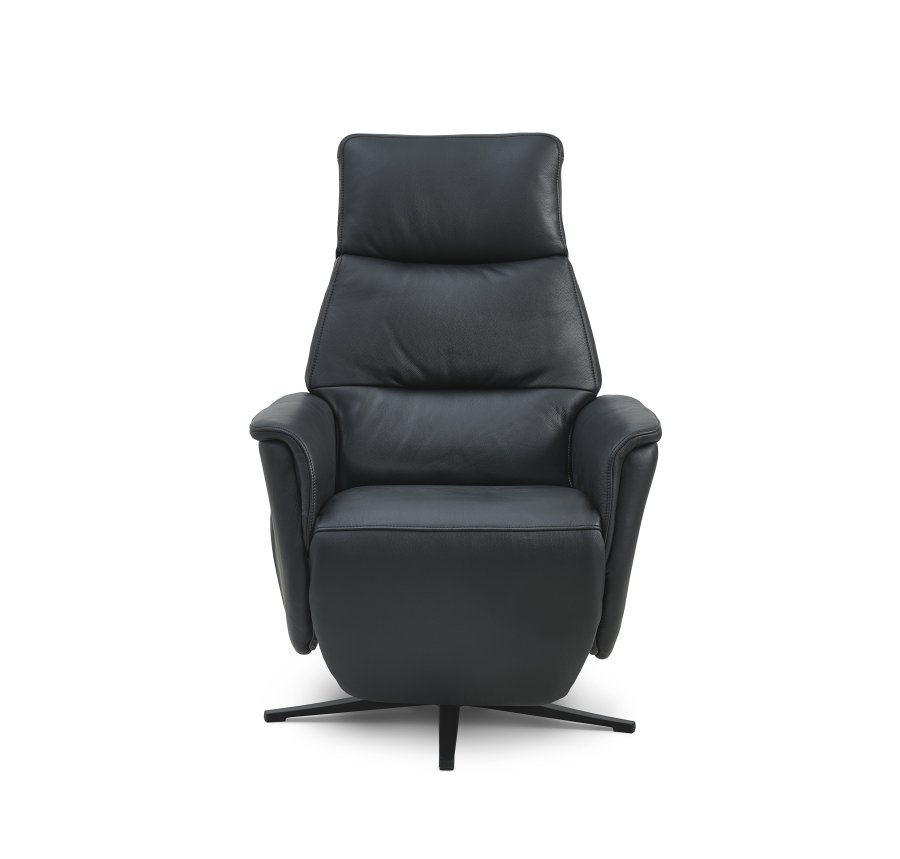 Nicolai recliner stol, 3 motorer, armln, vippefunktion, fodskammel - sort semianilin lder, metal