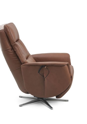 Nicolai recliner stol, 3 motorer, armln, vippefunktion, fodskammel - cognac semianilin lder, metal