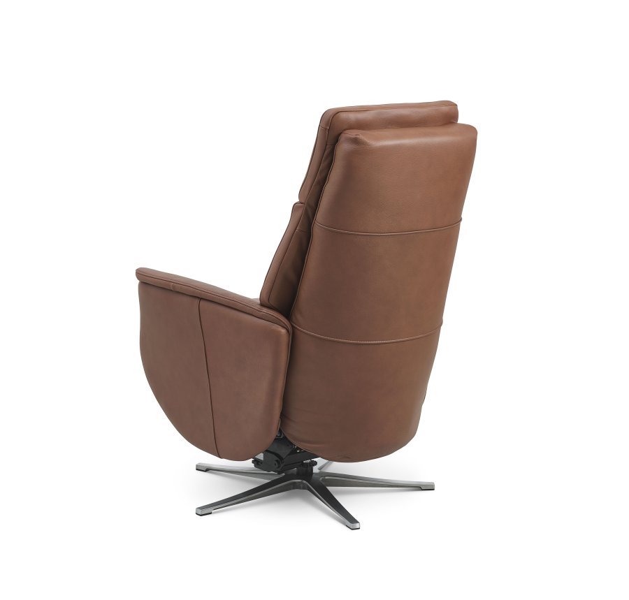 Nicolai recliner stol, 3 motorer, armln, vippefunktion, fodskammel - cognac semianilin lder, metal
