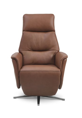 Nicolai recliner stol, 3 motorer, armln, vippefunktion, fodskammel - cognac semianilin lder, metal