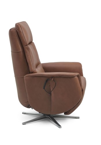 Nicolai recliner stol, 3 motorer, armln, vippefunktion, fodskammel - cognac semianilin lder, metal