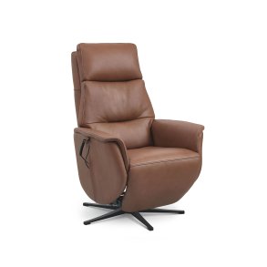 Nicolai recliner stol, 3 motorer, armln, vippefunktion, fodskammel - cognac semianilin lder, metal
