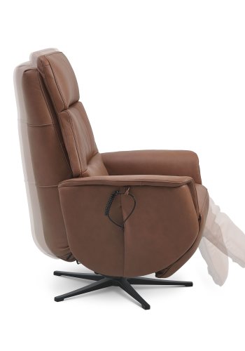 Nicolai recliner stol, 3 motorer, armln, vippefunktion, fodskammel - cognac semianilin lder, metal
