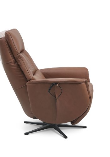 Nicolai recliner stol, 3 motorer, armln, vippefunktion, fodskammel - cognac semianilin lder, metal