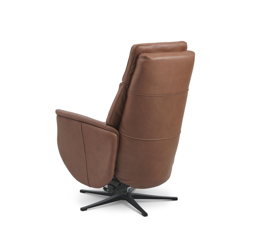 Nicolai recliner stol, 3 motorer, armln, vippefunktion, fodskammel - cognac semianilin lder, metal