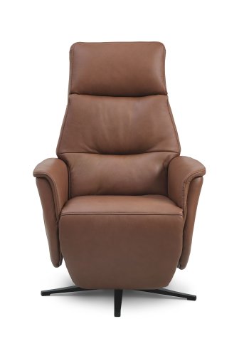 Nicolai recliner stol, 3 motorer, armln, vippefunktion, fodskammel - cognac semianilin lder, metal