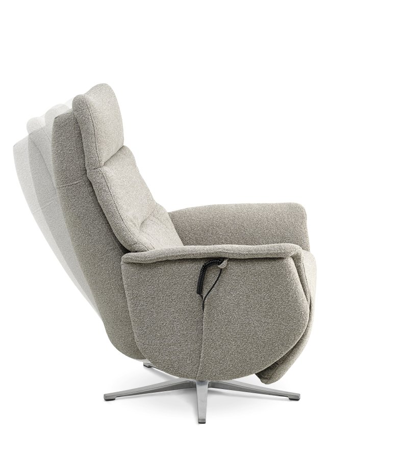 Nicolai recliner stol, m. 3 motorer, armln, vippefunktion, fodskammel - mushroom stof og slv metal