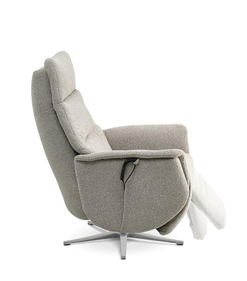 Nicolai recliner stol, m. 3 motorer, armln, vippefunktion, fodskammel - mushroom stof og slv metal