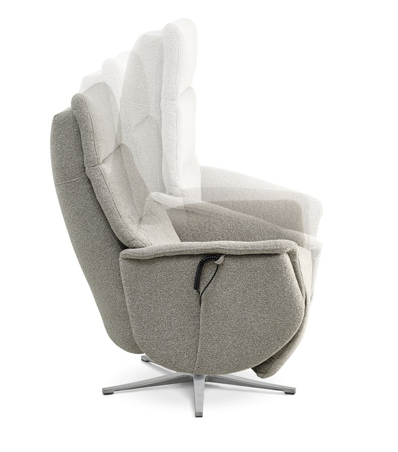 Nicolai recliner stol, m. 3 motorer, armln, vippefunktion, fodskammel - mushroom stof og slv metal