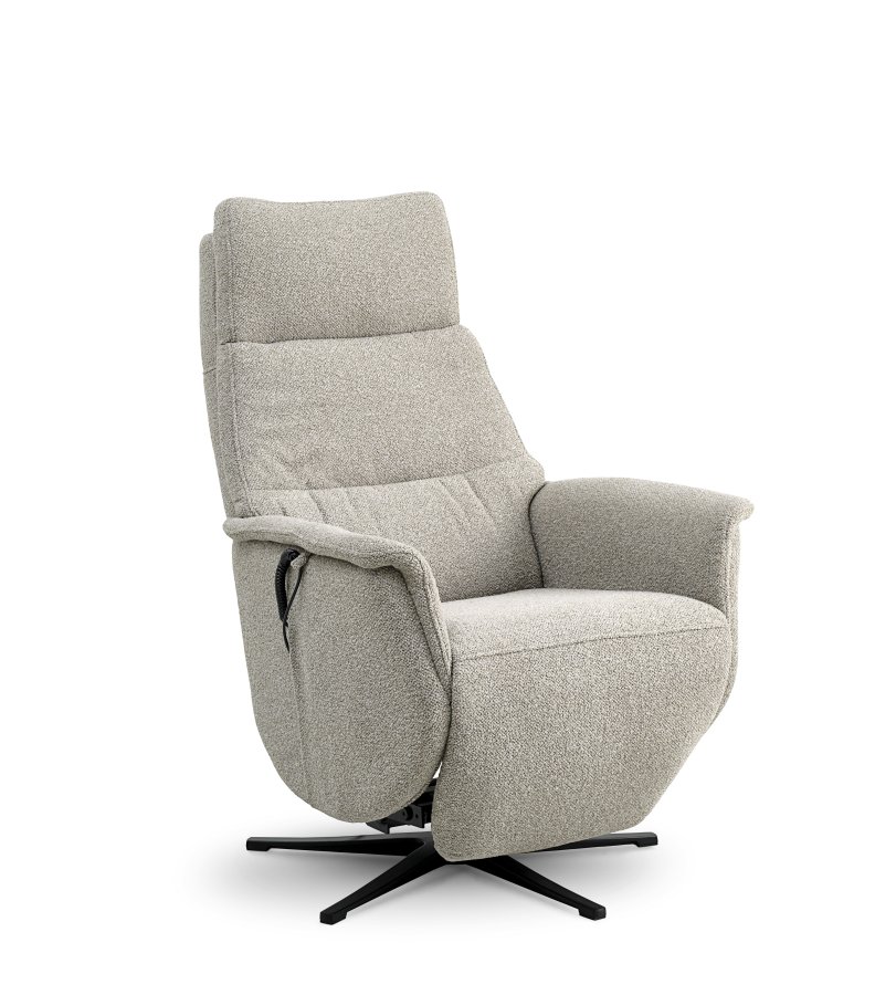 Nicolai recliner stol, m. 3 motorer, armln, vippefunktion, fodskammel - mushroom stof og sort metal