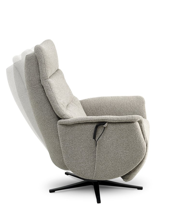 Nicolai recliner stol, m. 3 motorer, armln, vippefunktion, fodskammel - mushroom stof og sort metal