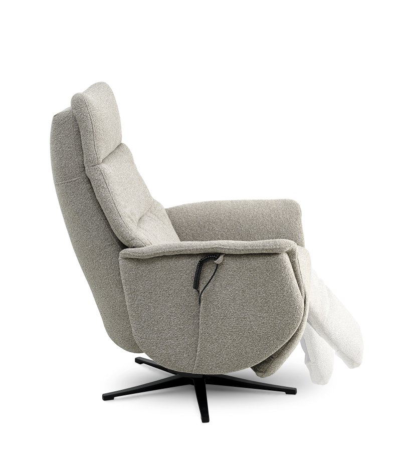 Nicolai recliner stol, m. 3 motorer, armln, vippefunktion, fodskammel - mushroom stof og sort metal