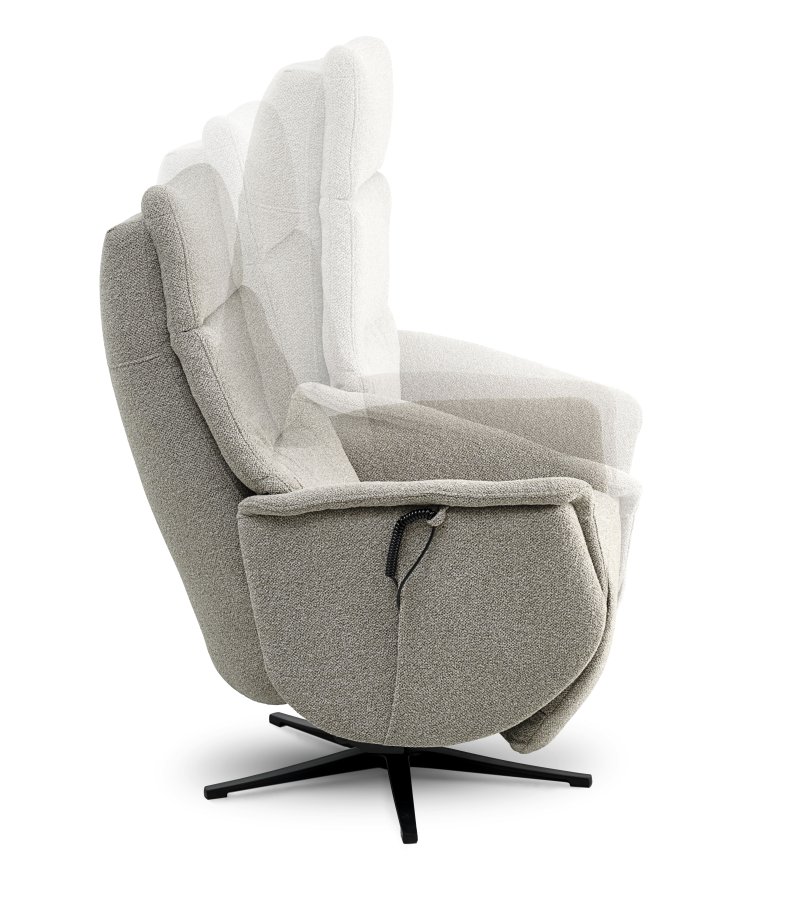 Nicolai recliner stol, m. 3 motorer, armln, vippefunktion, fodskammel - mushroom stof og sort metal