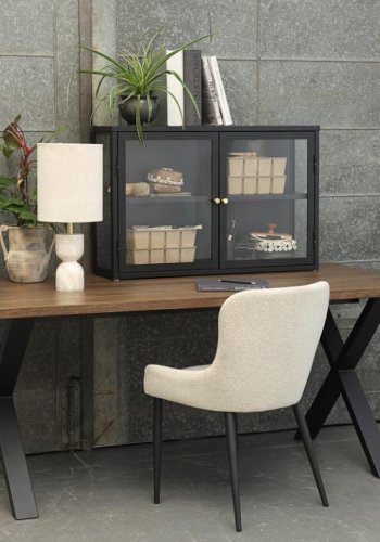 Ontario spisebordsstol - offwhite bouclé og sort metal