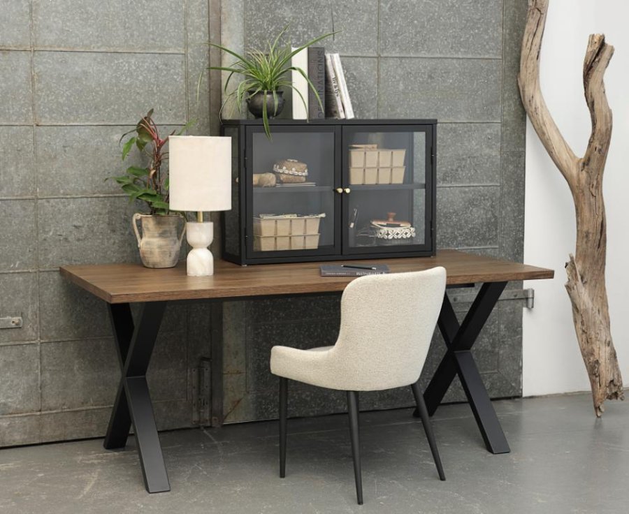 Ontario spisebordsstol - offwhite bouclé og sort metal