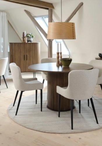 Ontario spisebordsstol - offwhite bouclé og sort metal