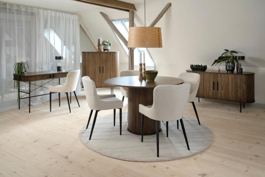 Ontario spisebordsstol - offwhite bouclé og sort metal