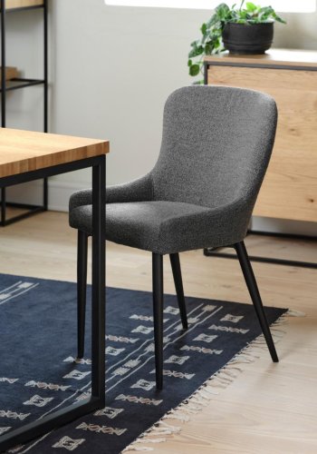 Ontario spisebordsstol - dyb gr bouclé og sort metal