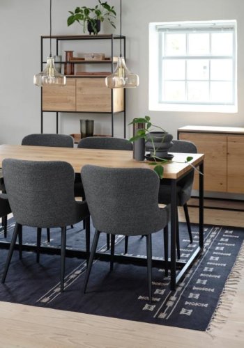 Ontario spisebordsstol - dyb gr bouclé og sort metal