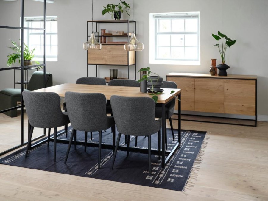 Ontario spisebordsstol - dyb gr bouclé og sort metal