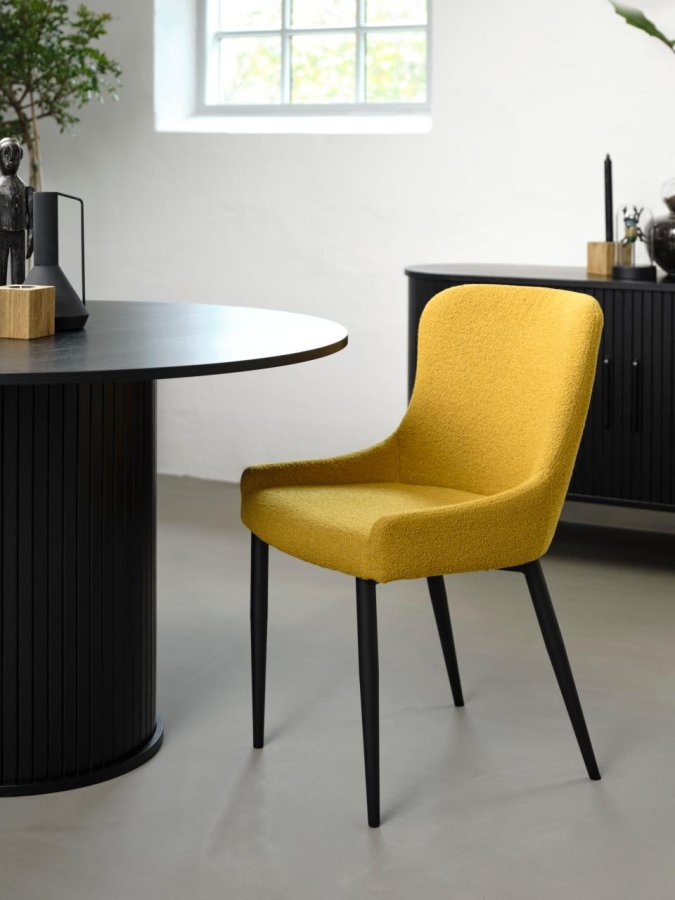Ontario spisebordsstol - sennep bouclé og sort metal