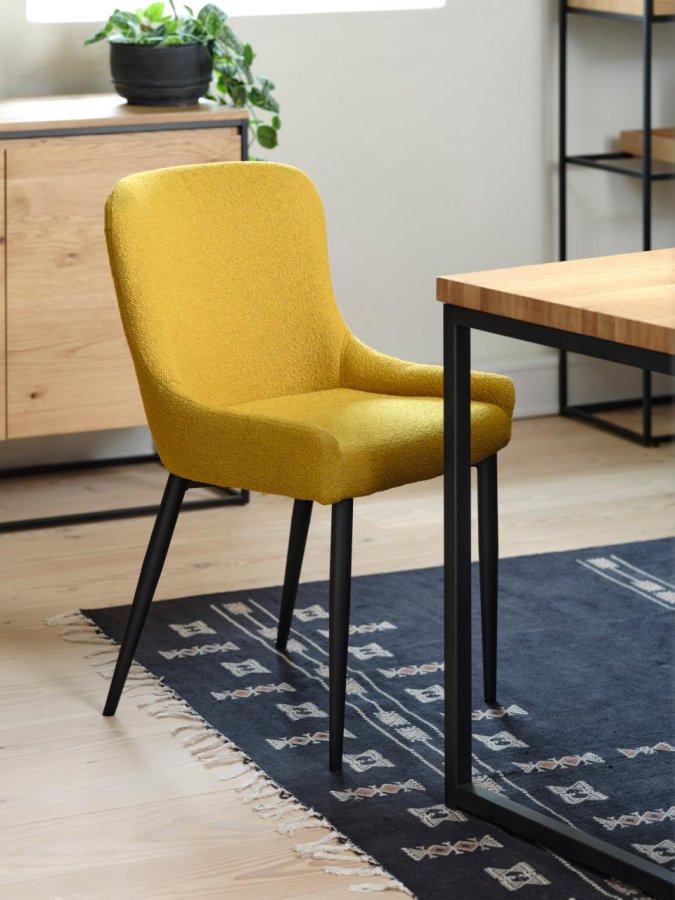Ontario spisebordsstol - sennep bouclé og sort metal