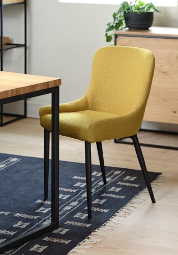 Ontario spisebordsstol - sennep bouclé og sort metal