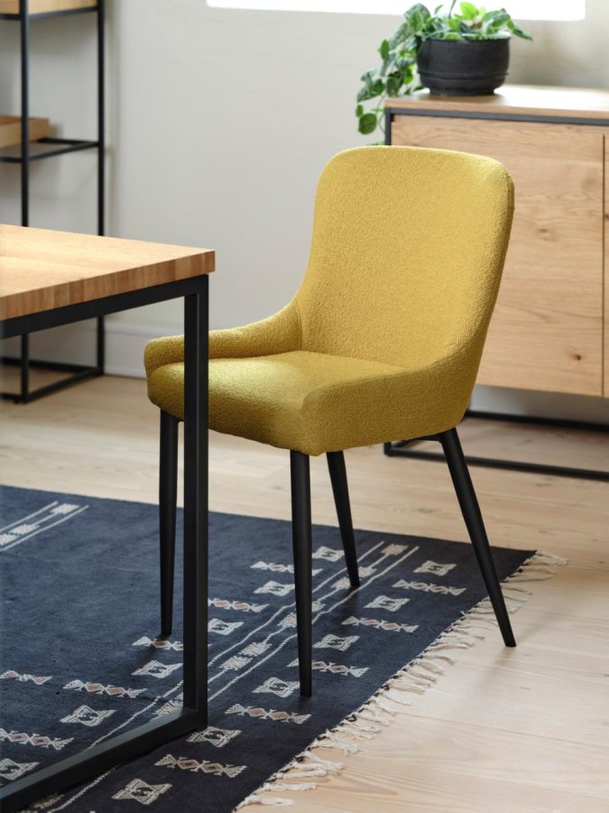 Ontario spisebordsstol - sennep bouclé og sort metal