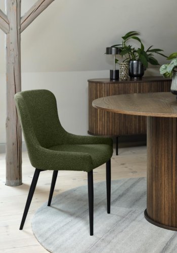 Ontario spisebordsstol - skovgrn bouclé og sort metal