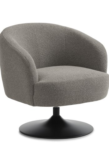 Conrad loungestol, m. armln og trompetfod - mushroom polyester stof og sort metal